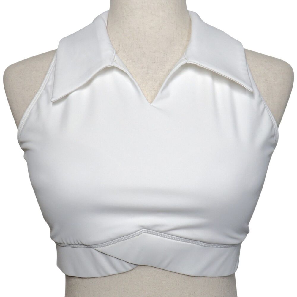 Halara Collared Crossover Waist Cropped Padded Active Bra Tank Top Size Medium - Picture 2 of 4